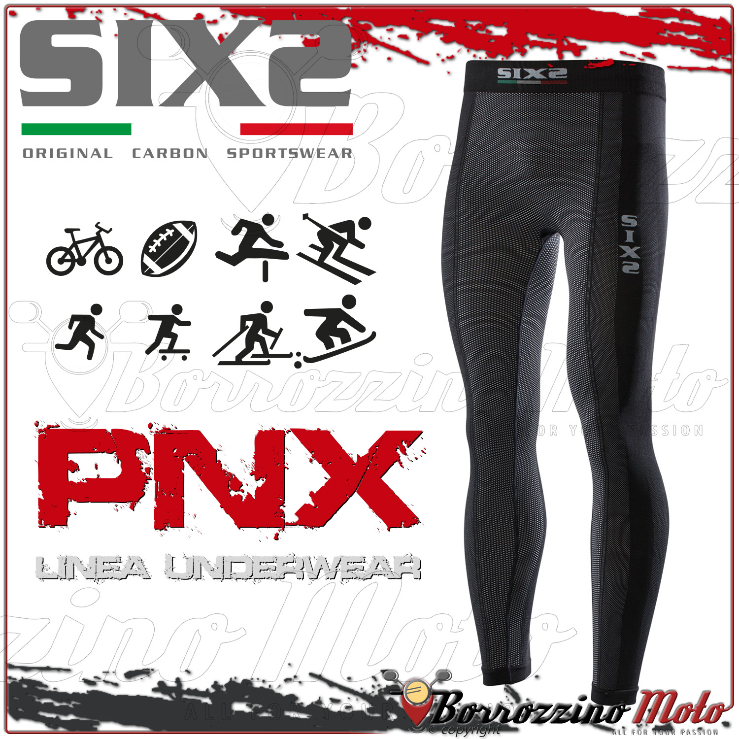 SIXS SIX2 PN2 UNDERWEAR PANTALONE LEGGINGS CON FONDELLO BLACK CARBON TAGLIA XL